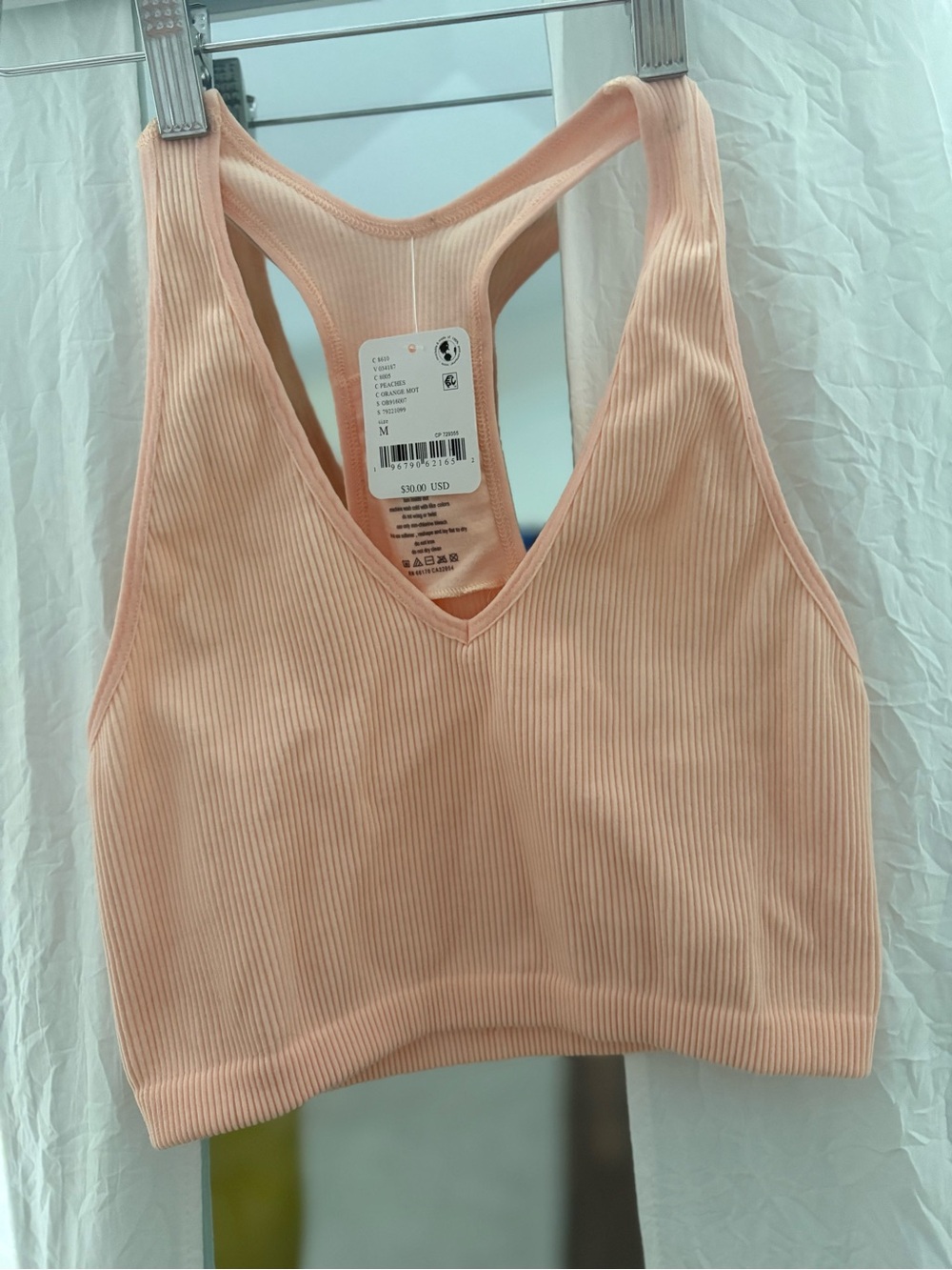 Free People Movement Ribbed V-Neck Bralette in Peach